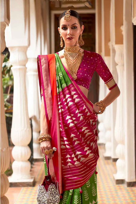 Green Silk Printed Saree