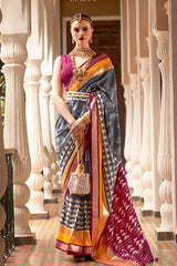 Grey Silk Printed Saree