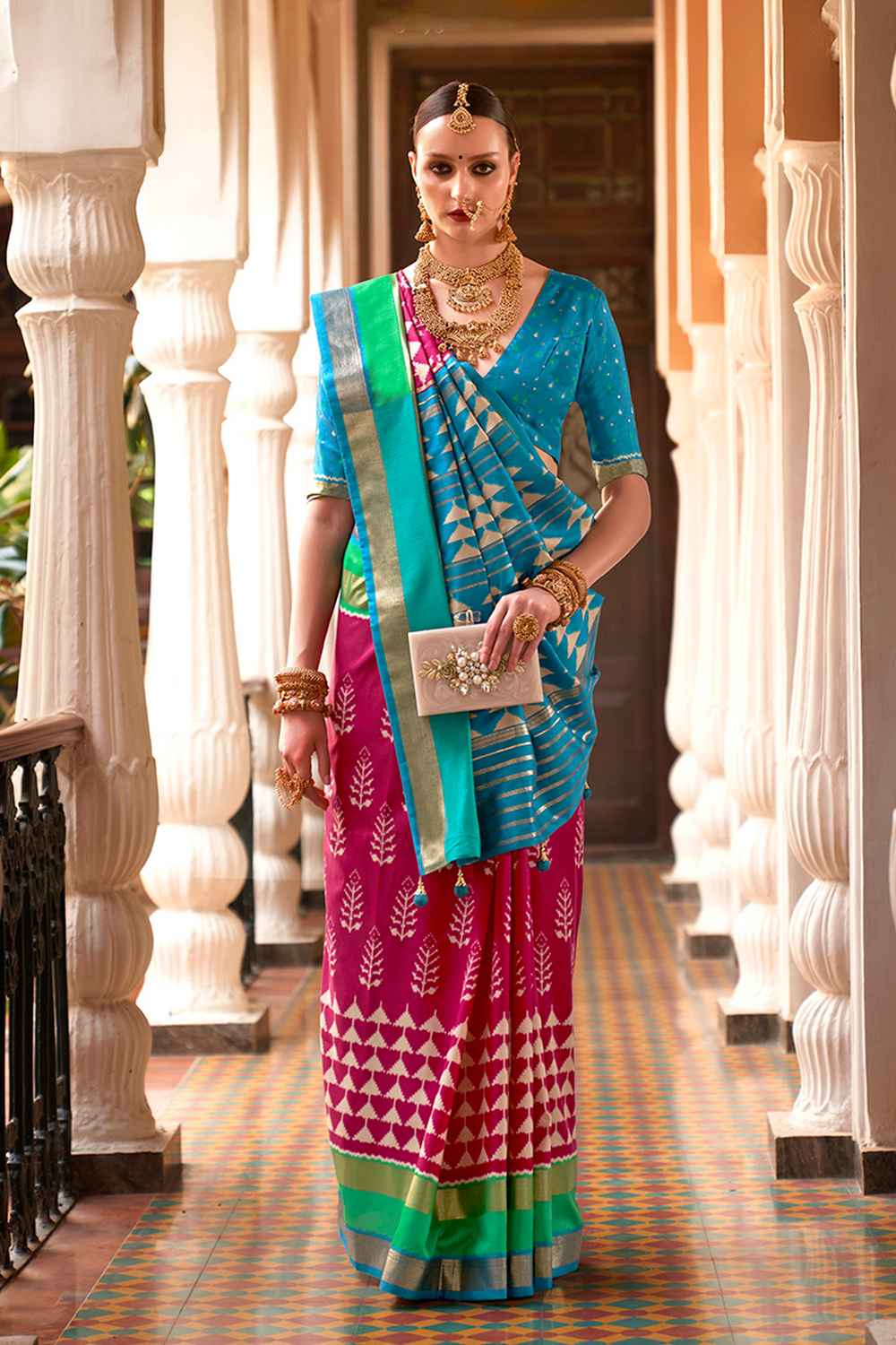 Pink Silk Printed Saree