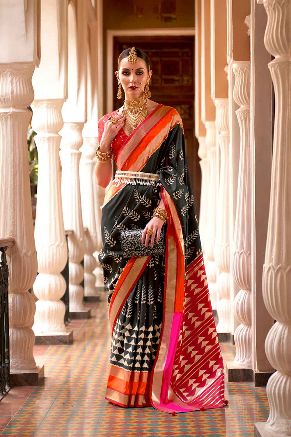 Black Silk Printed Saree