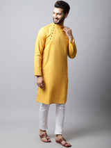 Men's Light Yellow Solid Full Sleeve Kurta Top