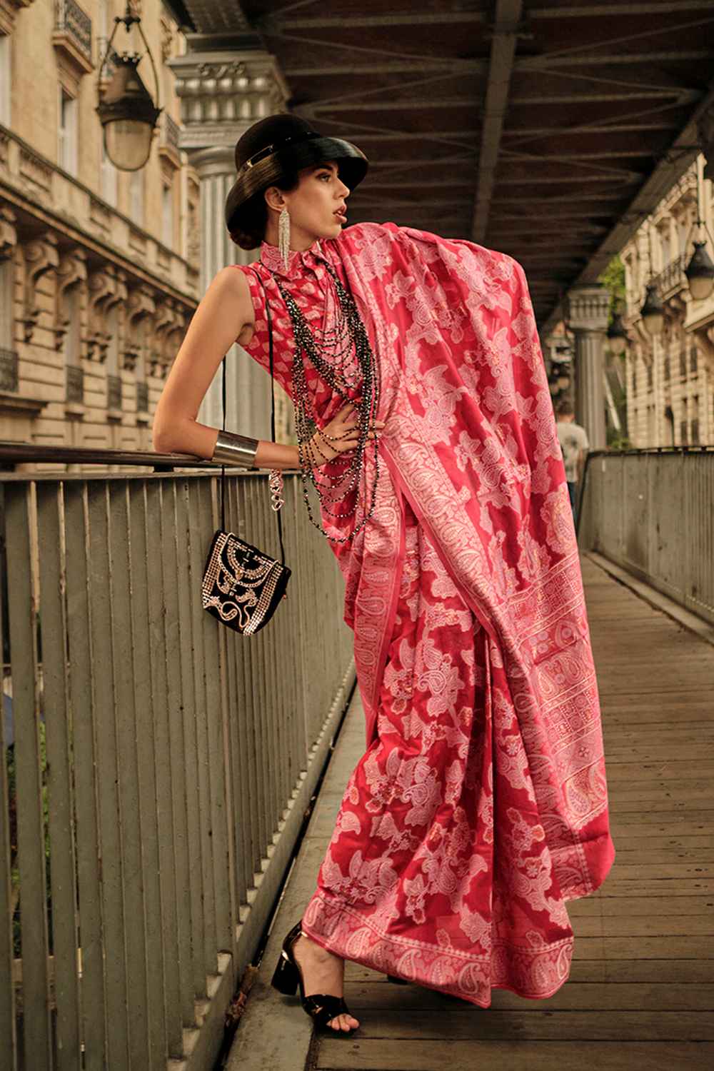 Red Organza Woven Saree