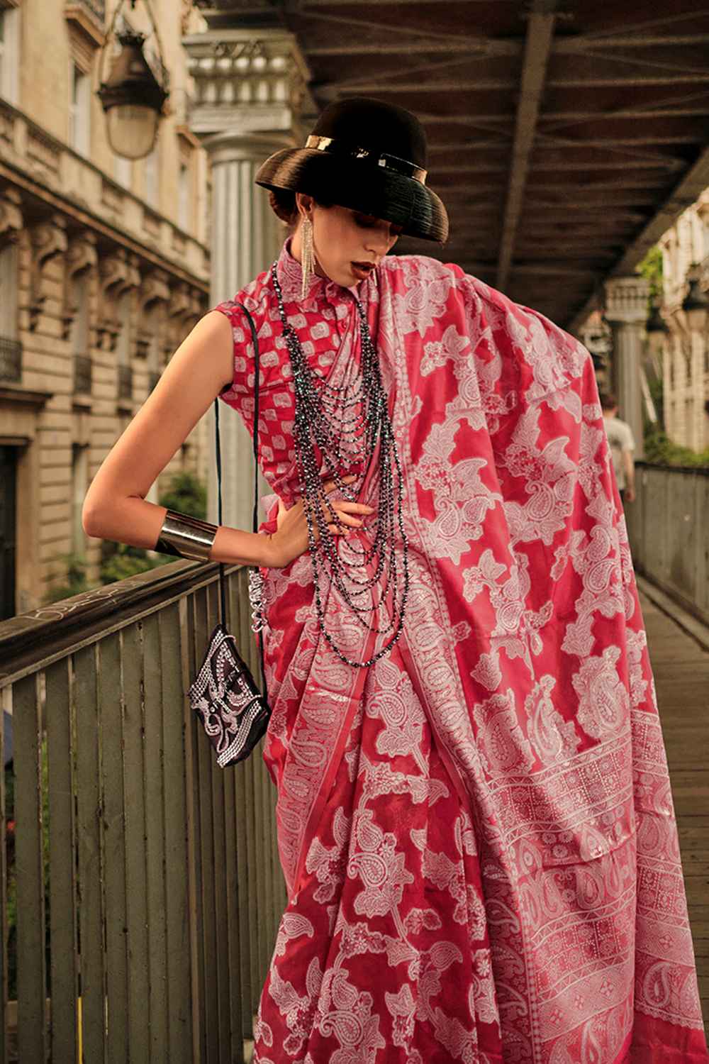 Red Organza Woven Saree