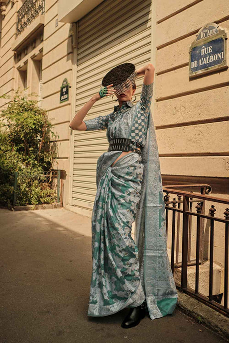 Green Organza Woven Saree