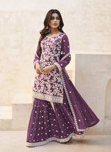 Women's Dark Mauve Georgette Party Palazzo Salwar Suit Free Size Stitched
