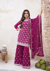 Women's Dark Pink Georgette Party Palazzo Salwar Suit Free Size Stitched