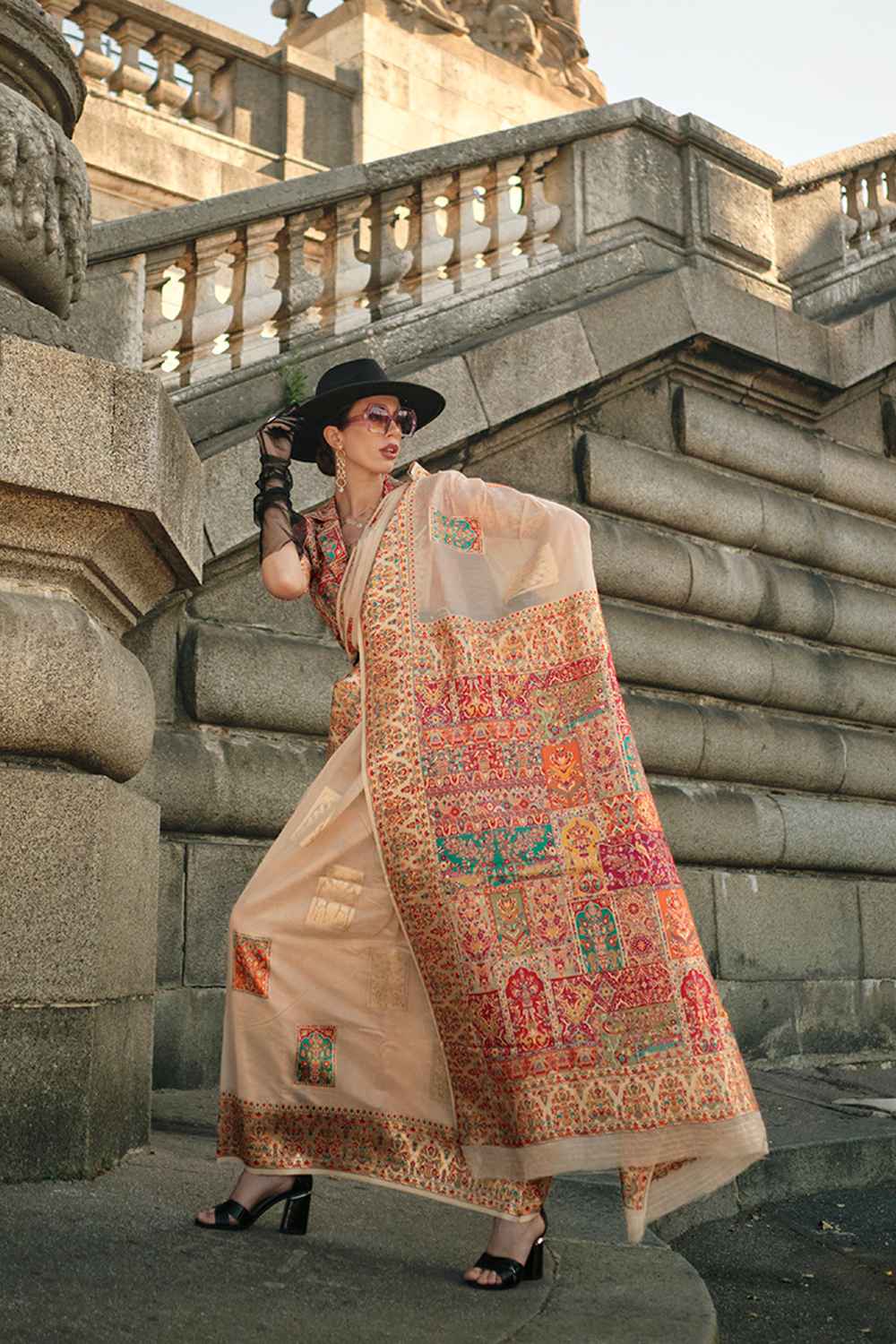 Beige Silk Woven Saree