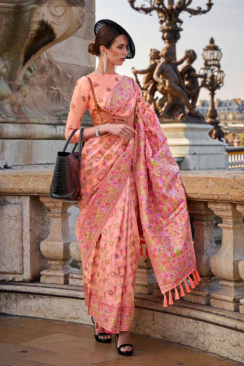 Orange Organza  Saree