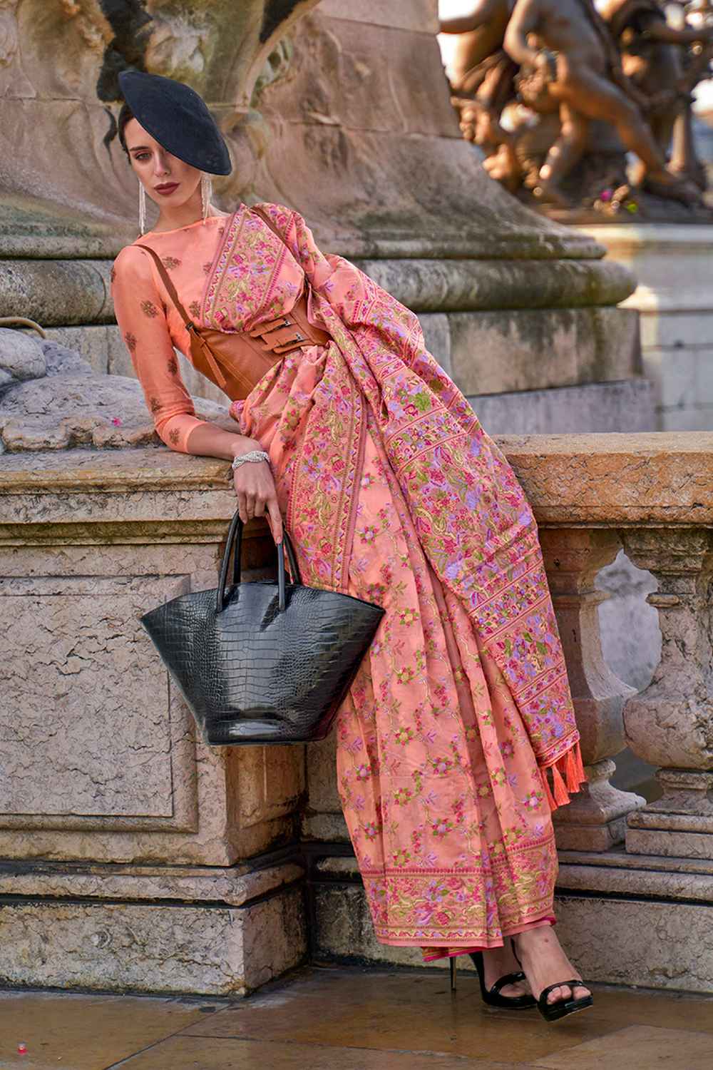 Orange Organza  Saree