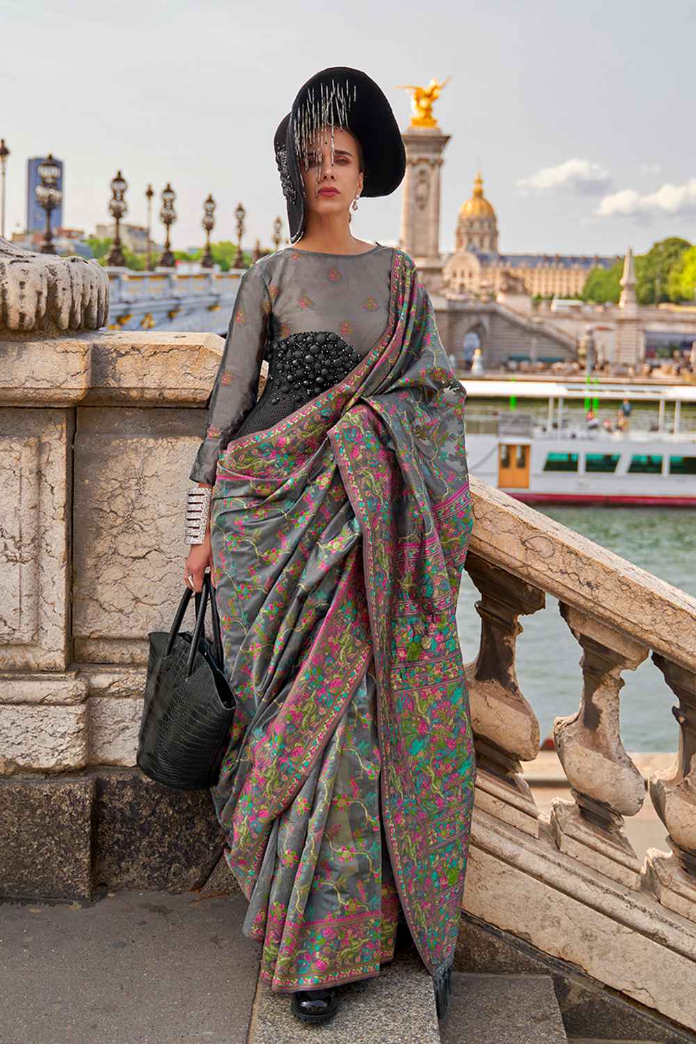 Grey Organza  Saree