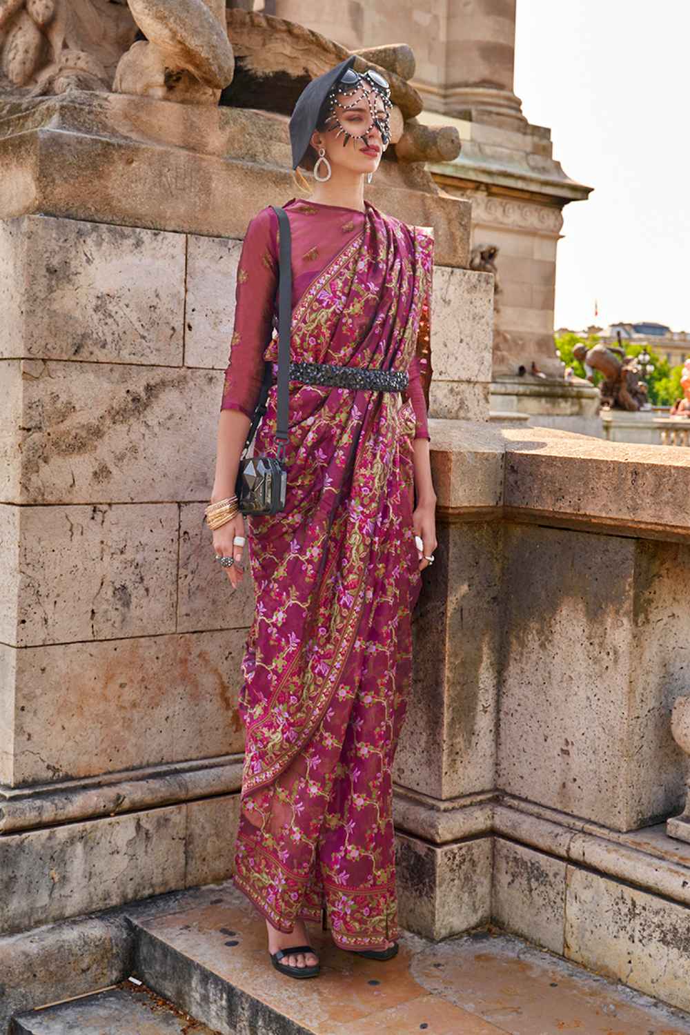 Magenta Organza  Saree