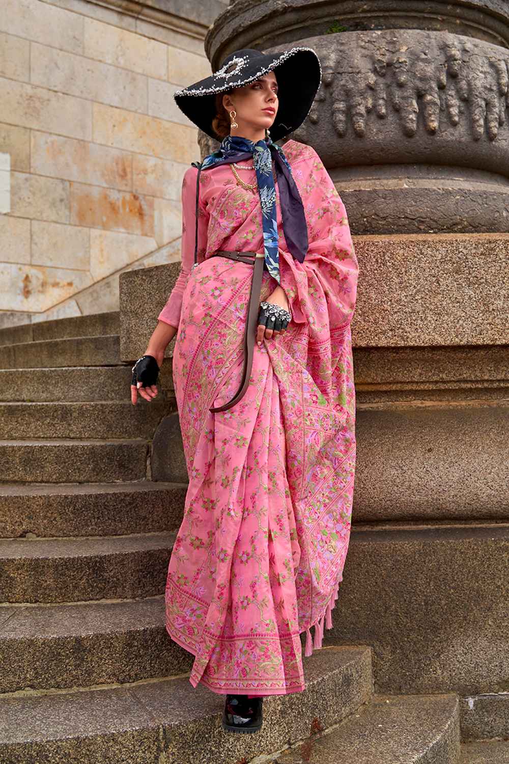 Pink Organza  Saree