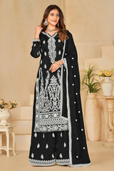 Black Art Silk Embroidered V Neck Salwar Kameez