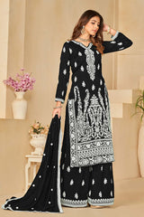 Black Art Silk Embroidered V Neck Salwar Kameez