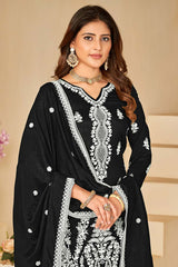 Black Art Silk Embroidered V Neck Salwar Kameez