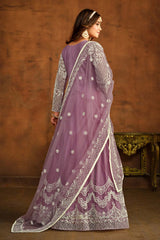 Purple Net Embroidered Round Neck Anarkali Salwar Kameez