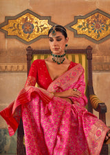 Pink Color Banarasi Silk Printed Woven Saree With Blouse