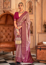 Light purple color banarasi silk woven saree with blouse