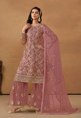 Light Pink Net Embroidered Trendy Salwar Suit