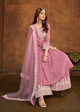 Pink Fancy Embroidered Faux Georgette Salwar Suit