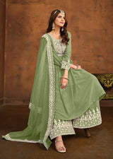 Mint Green Fancy Embroidered Faux Georgette Salwar Suit