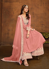Peach Fancy Embroidered Faux Georgette Salwar Suit