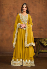 Mustard Fancy Embroidered Faux Georgette Salwar Suit