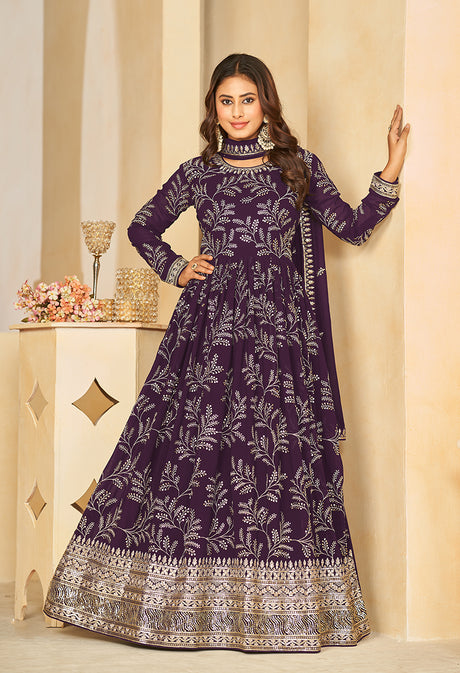 Purple Sequins Faux Georgette Designer Salwar Suit