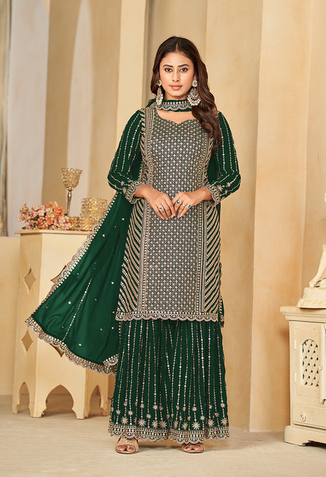 Green Embroidered Faux Georgette Salwar Suit