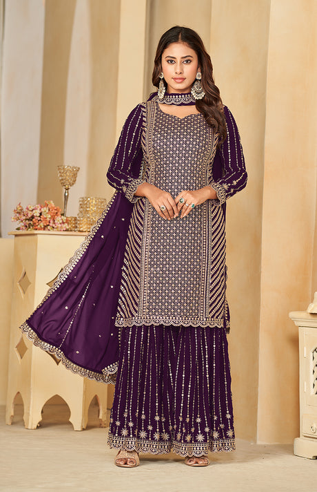 Purple Embroidered Faux Georgette Salwar Suit