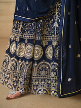 Faux Georgette Embroidered Navy Blue Anarkali Salwar Suit