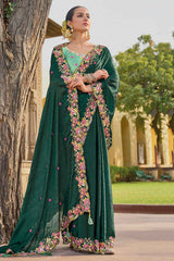 Green Organza Embroidered Saree