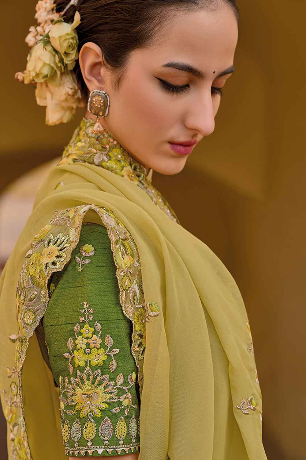 Yellow Organza Embroidered Saree