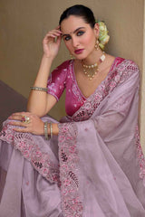 Pink Organza Embroidered Saree