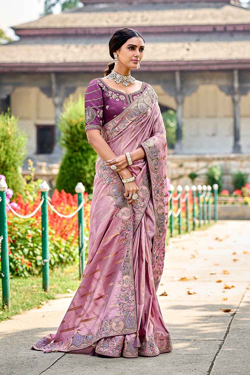 Violet Silk Embroidered Saree