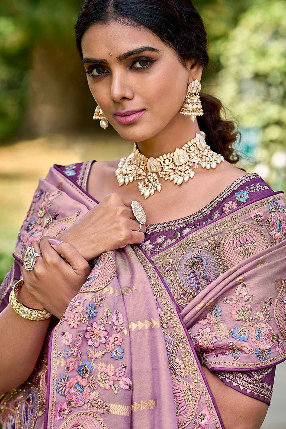 Violet Silk Embroidered Saree