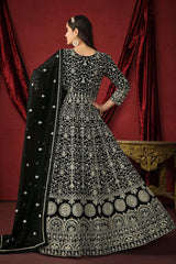 Black Georgette Embroidered V Neck Salwar Kameez