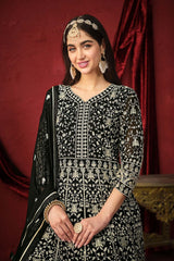 Black Georgette Embroidered V Neck Salwar Kameez