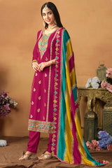 Magenta Chiffon Embroidered V Neck Salwar Kameez