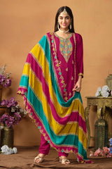 Magenta Chiffon Embroidered V Neck Salwar Kameez