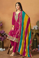 Magenta Chiffon Embroidered V Neck Salwar Kameez