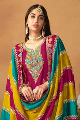 Magenta Chiffon Embroidered V Neck Salwar Kameez