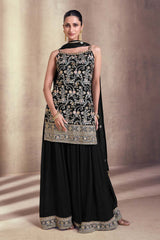 Black embroidered sharara for women