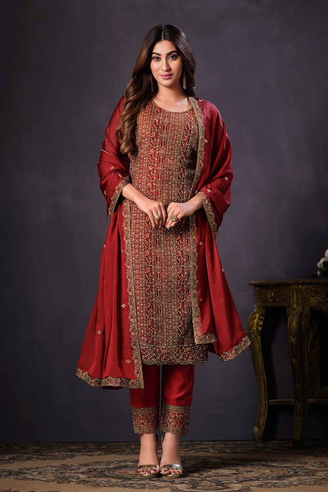 Crimson rangoli silk embroidered salwar suit for women