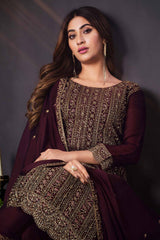 Dark brown rangoli silk embroidered salwar suit for women