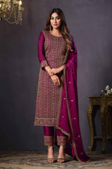 Purple rangoli silk embroidered salwar suit for women