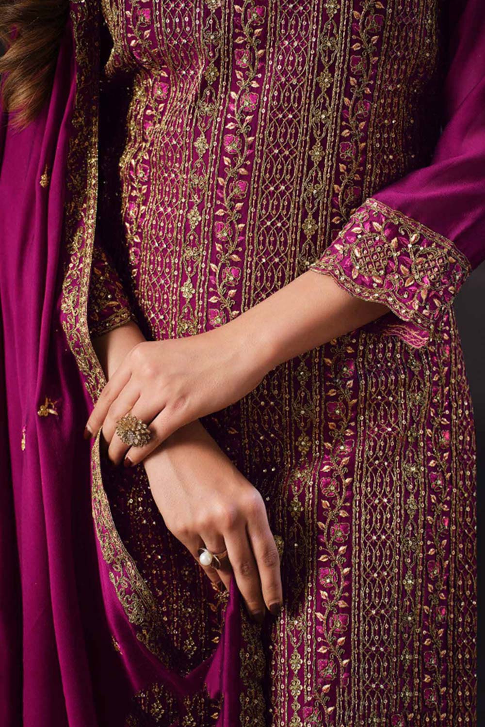 Purple rangoli silk embroidered salwar suit for women