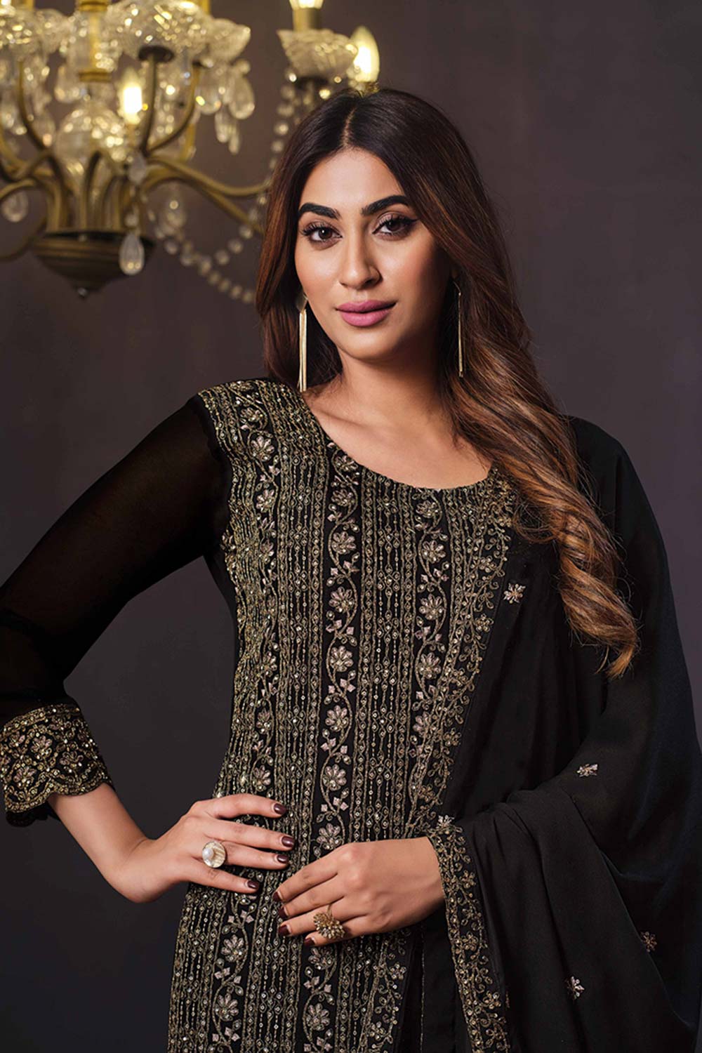 Black rangoli silk embroidered salwar suit for women