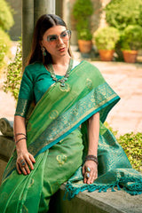 Green Tissue Woven Saree