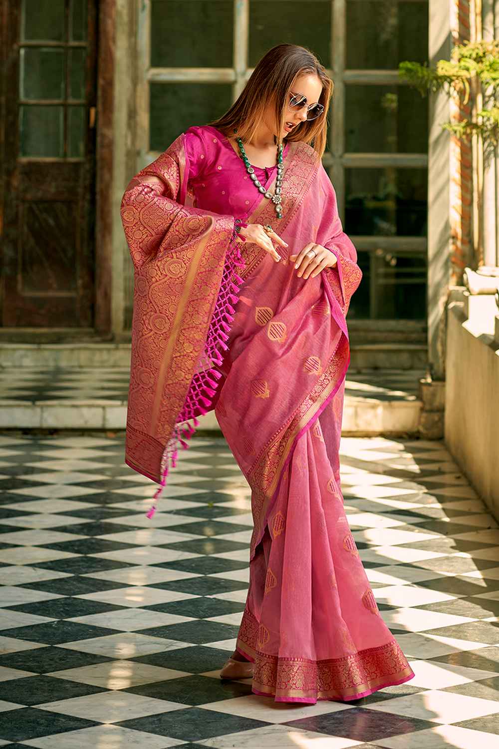 Magenta Tissue Woven Saree